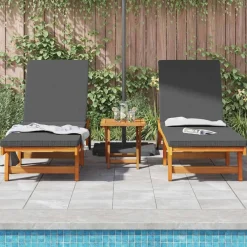 Mobilier De Jardin-vidaXL Transat 2 pcs Marron 65 x 199 x 84 cm Bois d'Acacia Massif Gris foncé