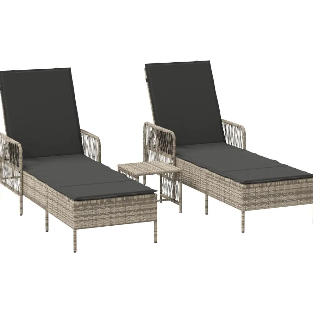 Mobilier De Jardin-vidaXL Transat avec coussin 3 pcs polyrotin Gris clair et gris foncé