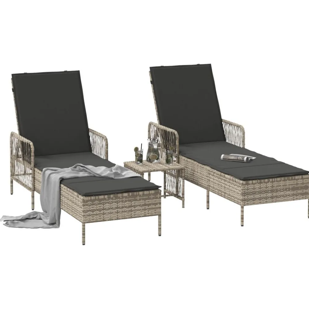 Mobilier De Jardin-vidaXL Transat avec coussin 3 pcs polyrotin Gris clair et gris foncé