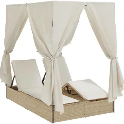 Mobilier De Jardin-vidaXL Transat double Réglable Beige 205 x 129 x 200 cm polyrotin beige et blanc cr&egrave;me