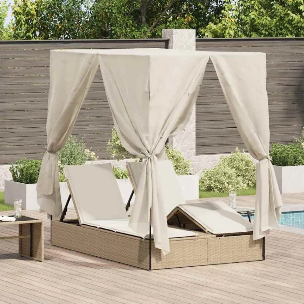Mobilier De Jardin-vidaXL Transat double Réglable Beige 205 x 129 x 200 cm polyrotin beige et blanc crème