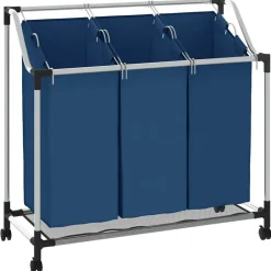 Produits Ménagers-vidaXL Trieuse à linge avec 3 sacs Acier Bleu