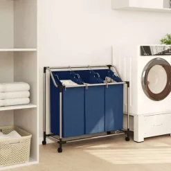 Produits Ménagers-vidaXL Trieuse à linge avec 3 sacs Acier Bleu