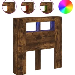 Lits & Accessoires-vidaXL Tête de lit à LED chêne fumé 100x18,5x103,5cm bois d'ingénierie Ch&ecirc;ne fumé