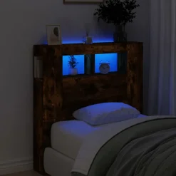 Lits & Accessoires-vidaXL Tête de lit à LED chêne fumé 100x18,5x103,5cm bois d'ingénierie Ch&ecirc;ne fumé
