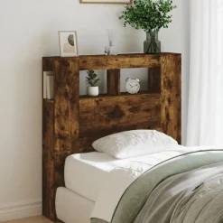Lits & Accessoires-vidaXL Tête de lit à LED chêne fumé 100x18,5x103,5cm bois d'ingénierie Ch&ecirc;ne fumé