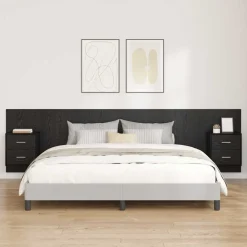 Lits & Accessoires-vidaXL Tête de lit avec armoire 3 pcs Chêne noir Bois d'ingénierie Ch&ecirc;ne noir