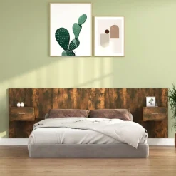Lits & Accessoires-vidaXL Tête de lit avec armoires Chêne fumé Bois d'ingénierie Ch&ecirc;ne fumé