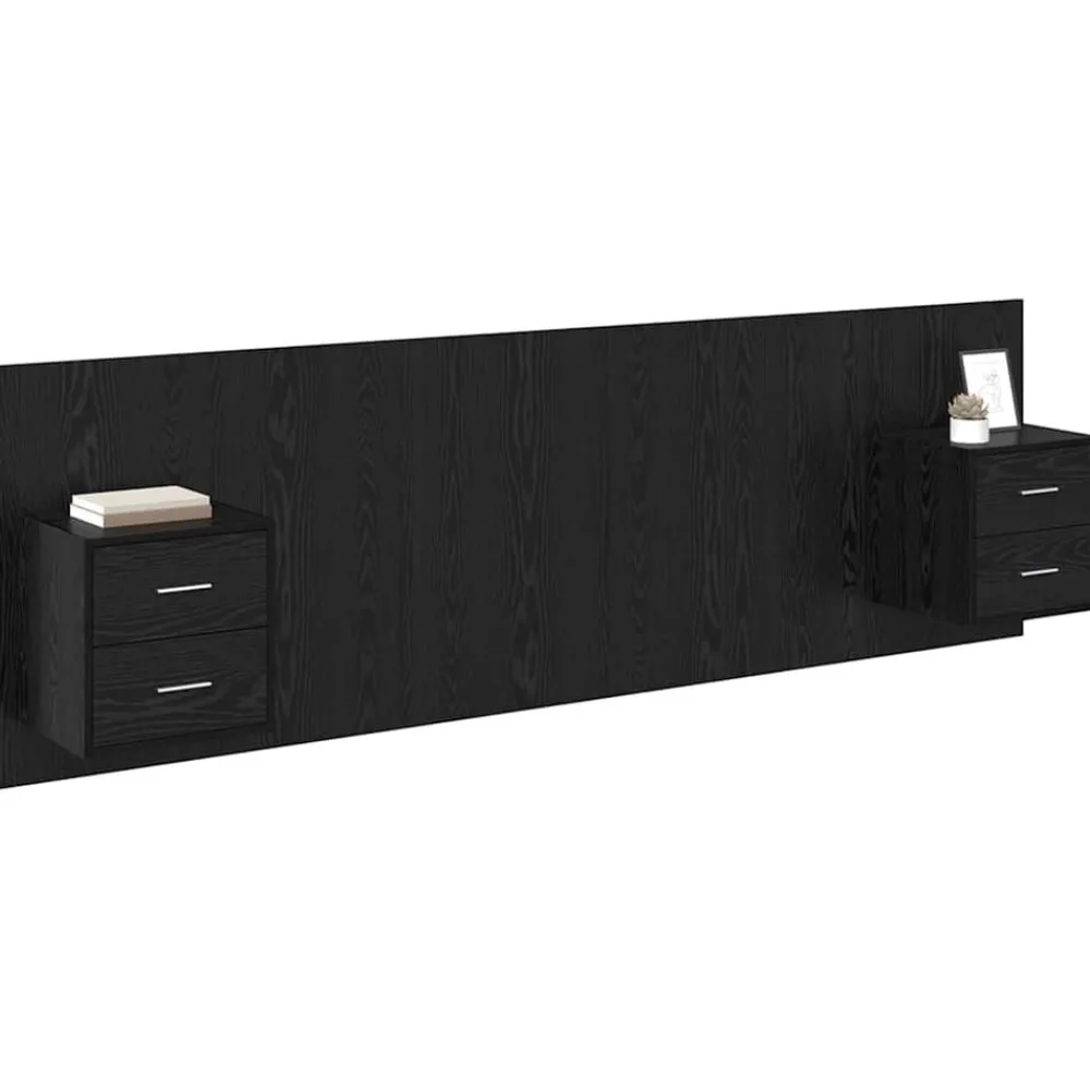 Lits & Accessoires-vidaXL Tête de lit avec armoire 3 pcs Chêne noir Bois d'ingénierie Chêne noir