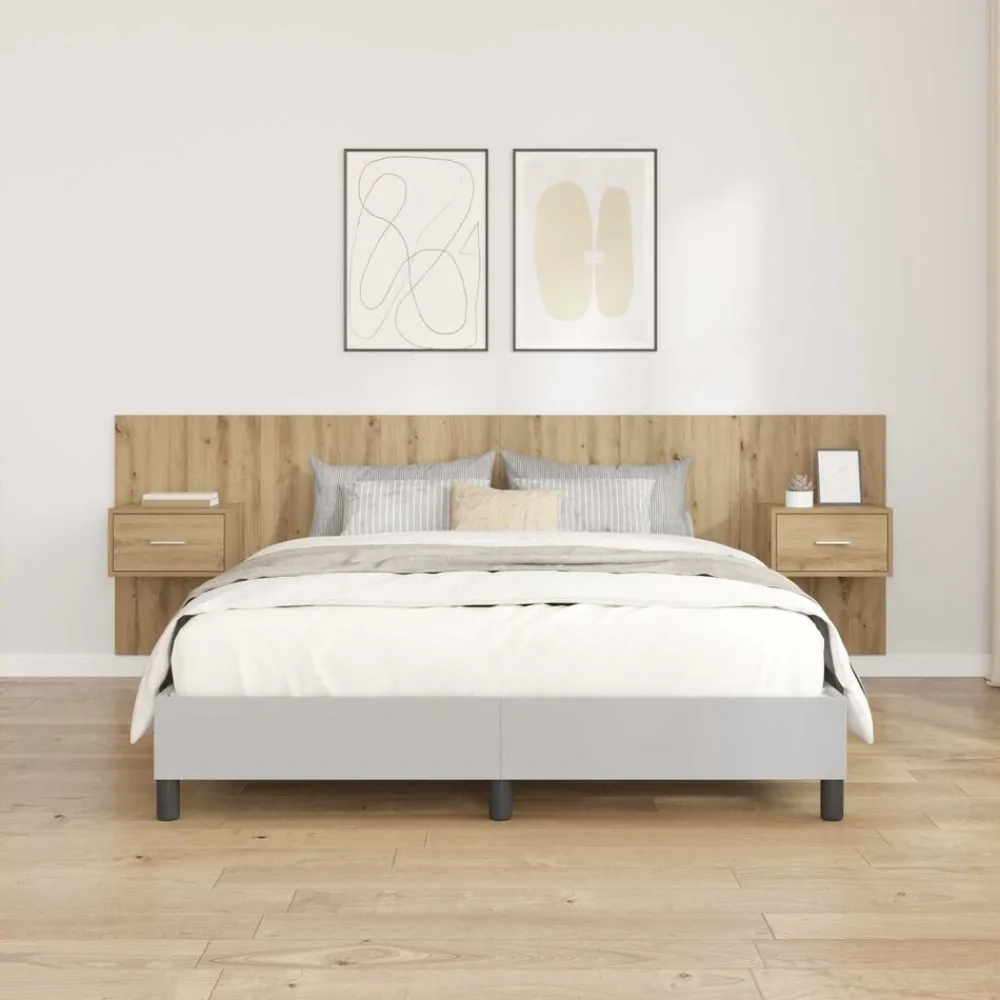 Lits & Accessoires-vidaXL Tête de lit avec armoire avec tiroir 3 pcs Chêne artisanal chêne artisanal