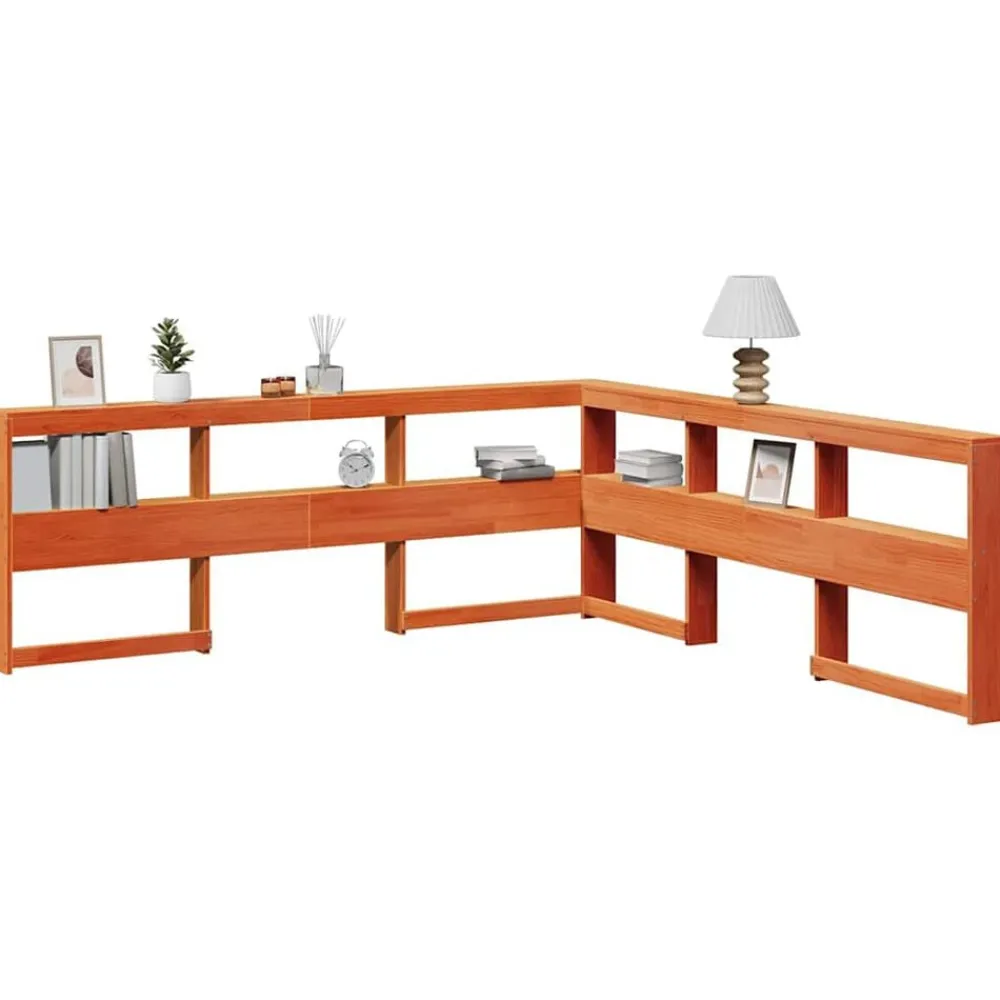 Lits & Accessoires-vidaXL Tête de lit de bibliothèque en forme de L bois massif de pin Marron cire