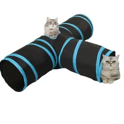 vidaXL Tunnel pour chats à 3 voies Noir et bleu 90 cm Polyester