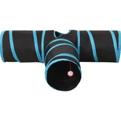 vidaXL Tunnel pour chats à 3 voies Noir et bleu 90 cm Polyester