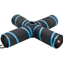 Jeux De Plein Air-vidaXL Tunnel pour chats à 4 voies Noir et bleu 132 cm Polyester