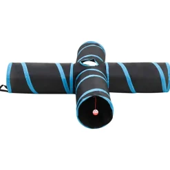 Jeux De Plein Air-vidaXL Tunnel pour chats à 4 voies Noir et bleu 132 cm Polyester