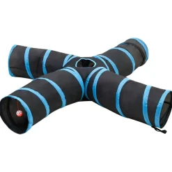 Jeux De Plein Air-vidaXL Tunnel pour chats à 4 voies Noir et bleu 25 cm Polyester
