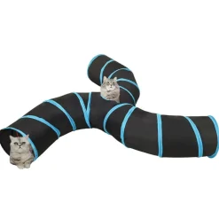 Jeux De Plein Air-vidaXL Tunnel pour chats à 3 voies Noir et bleu 25 cm Polyester
