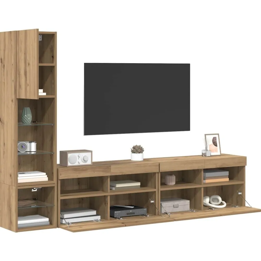 Meubles Tv-vidaXL Unité murale de TV 4 pcs Chêne artisanal Bois d'ingénierie chêne artisanal