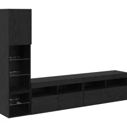 Meubles Tv-vidaXL Unité murale de TV avec LED 4 pcs Chêne noir Bois d'ingénierie Ch&ecirc;ne noir