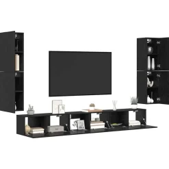 Meubles Tv-vidaXL Unites TV Montage mural 4 pcs Chêne noir Bois d'ingénierie Ch&ecirc;ne noir