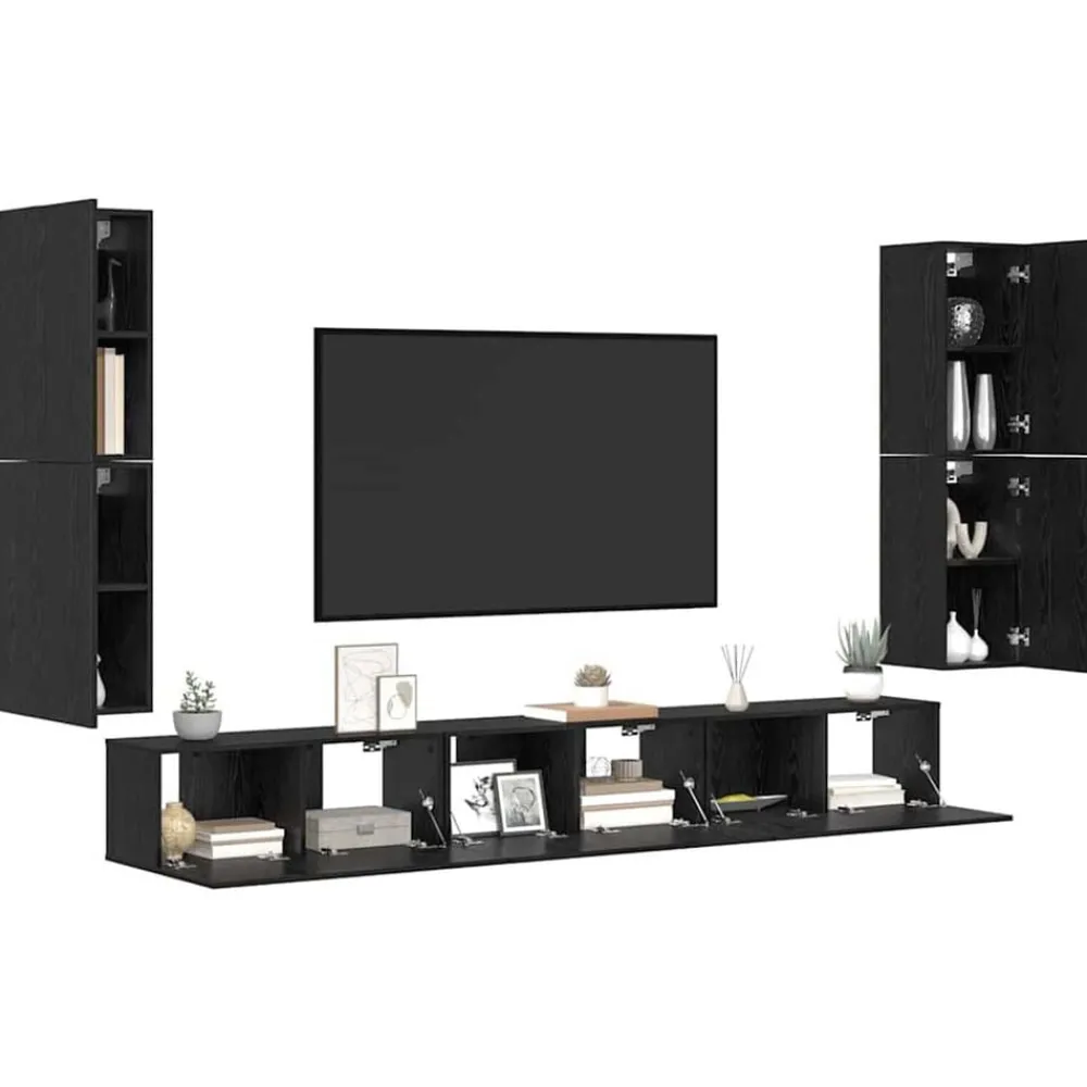 Meubles Tv-vidaXL Unites TV Montage mural 4 pcs Chêne noir Bois d'ingénierie Ch&ecirc;ne noir