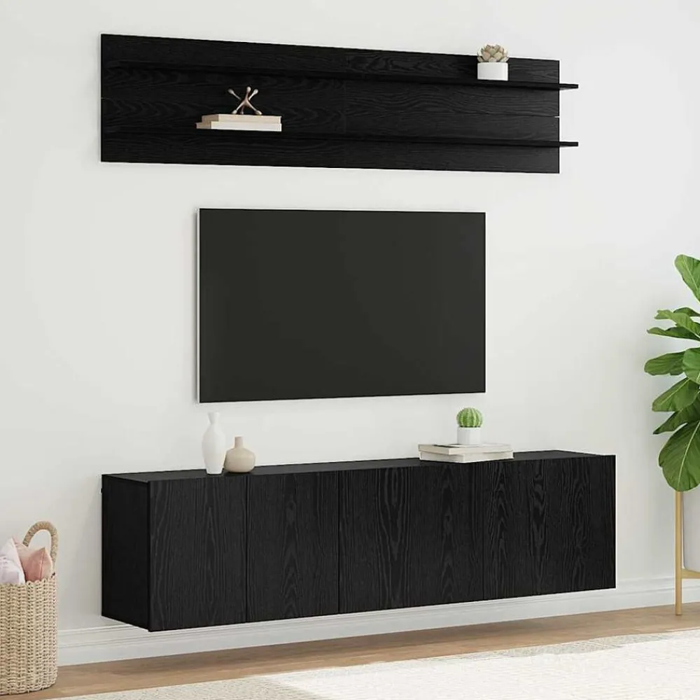 Meubles Tv-vidaXL Unites TV Montage mural 6 pcs Chêne noir Bois d'ingénierie Ch&ecirc;ne noir