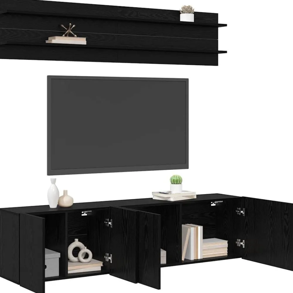 Meubles Tv-vidaXL Unites TV Montage mural 6 pcs Chêne noir Bois d'ingénierie Ch&ecirc;ne noir