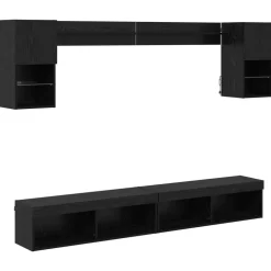 Meubles Tv-vidaXL Unités murales TV avec LED 6 pcs Chêne noir Bois d'ingénierie Ch&ecirc;ne noir