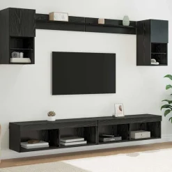 Meubles Tv-vidaXL Unités murales TV avec LED 6 pcs Chêne noir Bois d'ingénierie Ch&ecirc;ne noir