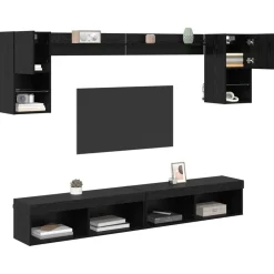 Meubles Tv-vidaXL Unités murales TV avec LED 6 pcs Chêne noir Bois d'ingénierie Ch&ecirc;ne noir