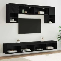 vidaXL Unités murales TV avec LED 6 pcs Chêne noir Bois d'ingénierie
