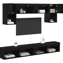 vidaXL Unités murales TV avec LED 6 pcs Chêne noir Bois d'ingénierie