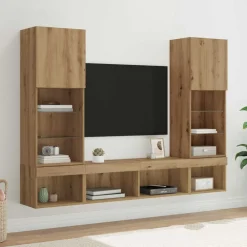 Meubles Tv-vidaXL Unités murales TV avec LED avec LED 5 pcs Chêne artisanal ch&ecirc;ne artisanal