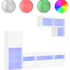Meubles Tv-vidaXL Unités murales TV avec LED 6 pcs bois d'ingénierie Blanc