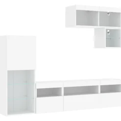 Meubles Tv-vidaXL Unités murales TV avec LED 6 pcs bois d'ingénierie Blanc