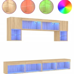 Meubles Tv-vidaXL Unités murales TV avec LED 6 pcs chêne sonoma bois d'ingénierie Ch&ecirc;ne sonoma