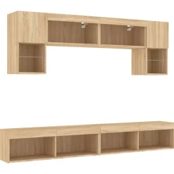 Meubles Tv-vidaXL Unités murales TV avec LED 6 pcs chêne sonoma bois d'ingénierie Ch&ecirc;ne sonoma