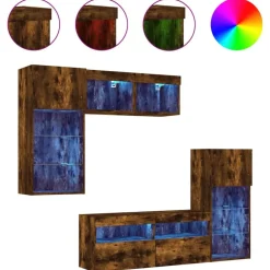vidaXL Unités murales TV avec LED 5 pcs chêne fumé bois d'ingénierie