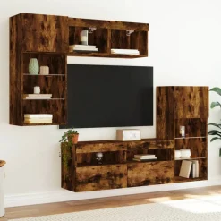 vidaXL Unités murales TV avec LED 5 pcs chêne fumé bois d'ingénierie