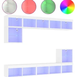 Meubles Tv-vidaXL Unités murales TV avec LED 8 pcs bois d'ingénierie Blanc