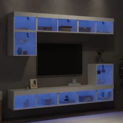 Meubles Tv-vidaXL Unités murales TV avec LED 8 pcs bois d'ingénierie Blanc