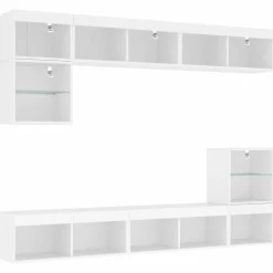 Meubles Tv-vidaXL Unités murales TV avec LED 8 pcs bois d'ingénierie Blanc