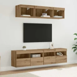 Meubles Tv-vidaXL Unités murales TV avec LED avec LED 5 pcs Chêne artisanal ch&ecirc;ne artisanal