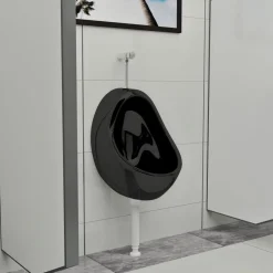 Plomberie-vidaXL Uri suspendu avec valve de chasse d'eau Céramique Noir