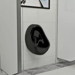 Plomberie-vidaXL Uri suspendu avec valve de chasse d'eau Céramique Noir