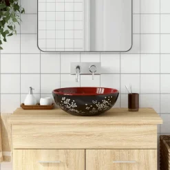 Plomberie-vidaXL Vasque à poser rond Φ41x14 cm céramique noir et rouge