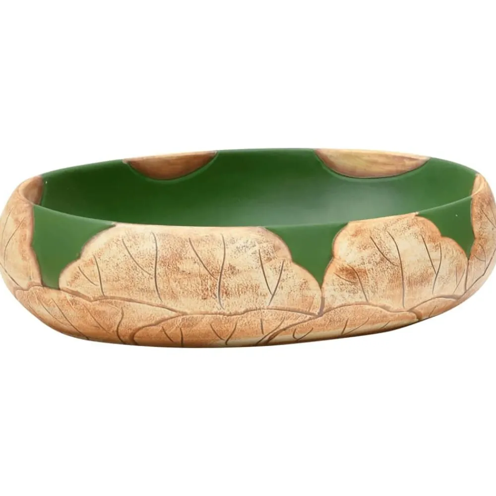 vidaXL Vasque à poser vert et marron ovale 59x40x15 cm céramique