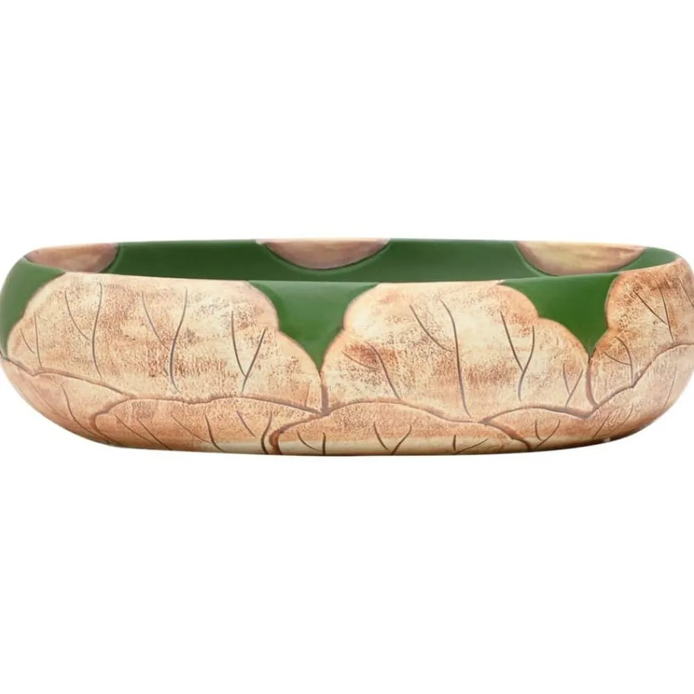 vidaXL Vasque à poser vert et marron ovale 59x40x15 cm céramique