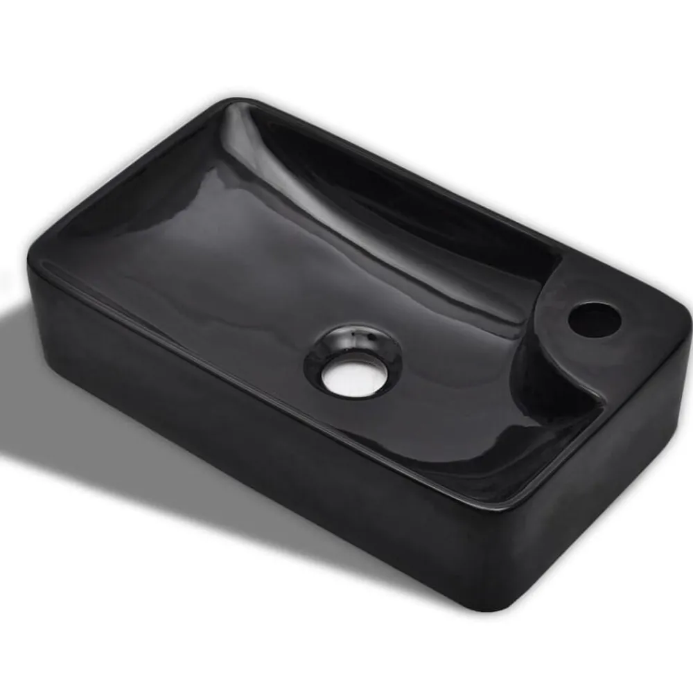 Plomberie-vidaXL Vasque à trou pour robinet céramique pour salle de bain Noir