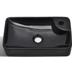 Plomberie-vidaXL Vasque à trou pour robinet céramique pour salle de bain Noir